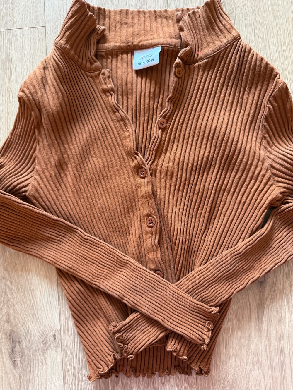 Rita Row Ribbed Button-Up Cardigan in Warm Copper